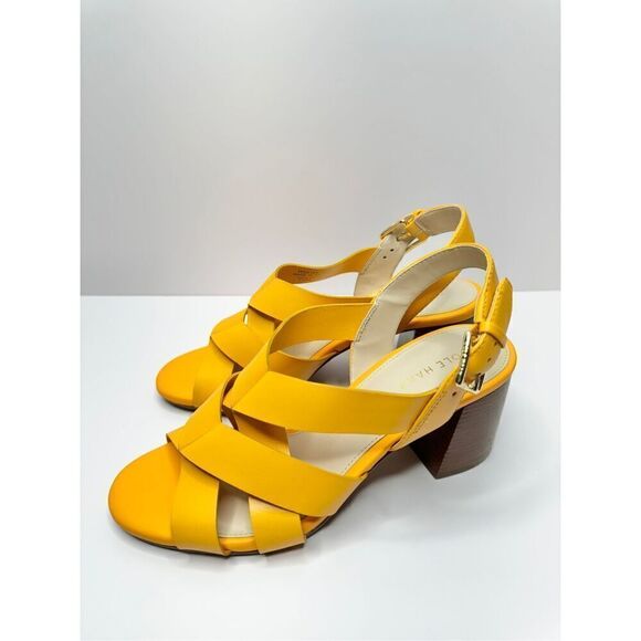 Cole‎ Haan Sandals Womens Size 5.5B Yellow Open Toe Ankle Strap Block Heel - Picture 4 of 9